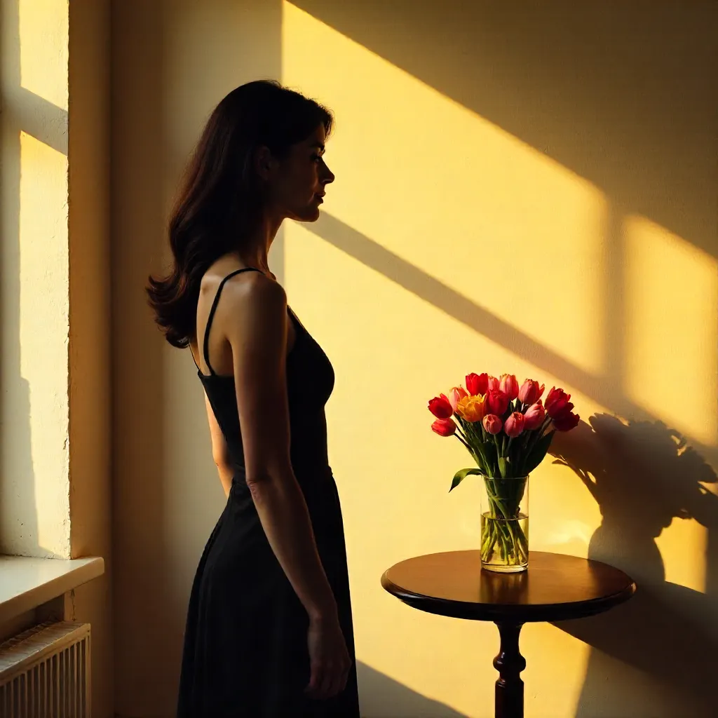 Golden Hour Tulip Silhouette by the Wall