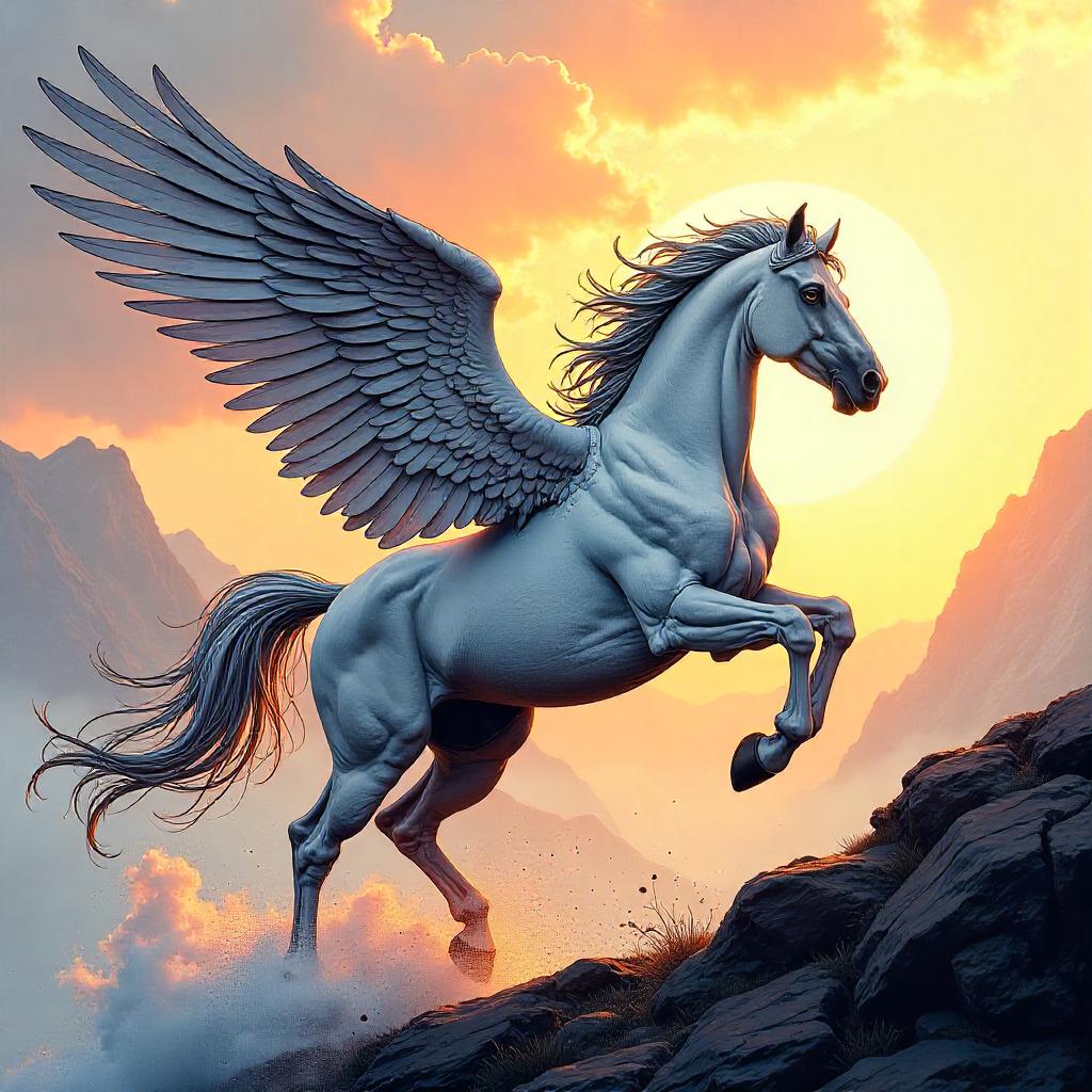 Pegasus Rising in Morning Mist: Comic Style
