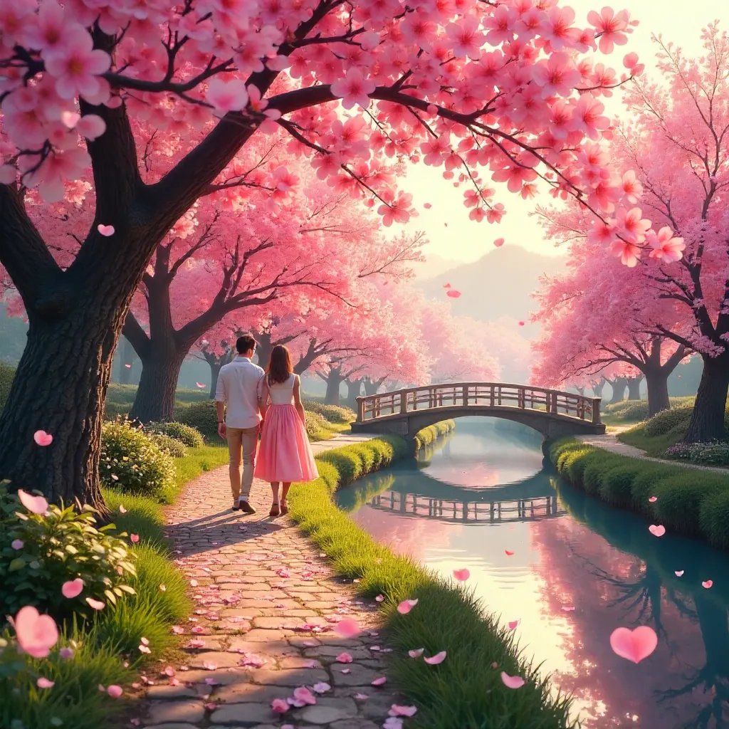 Vibrant Pink Cherry Blossoms in Romantic Spring