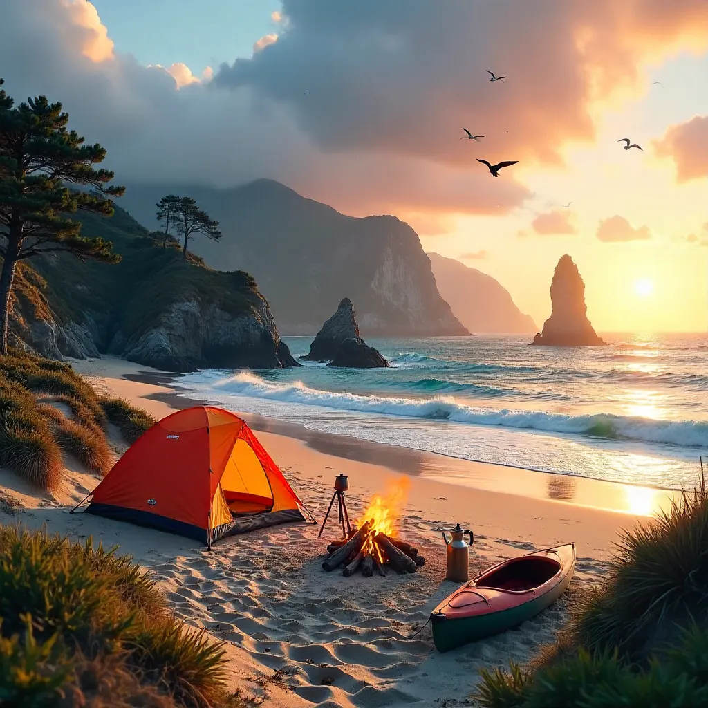 Beachside Campers Amid Stunning Sea Rock Formations
