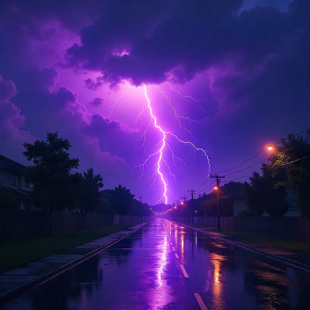Violet Night Thunderstorm with Lightning