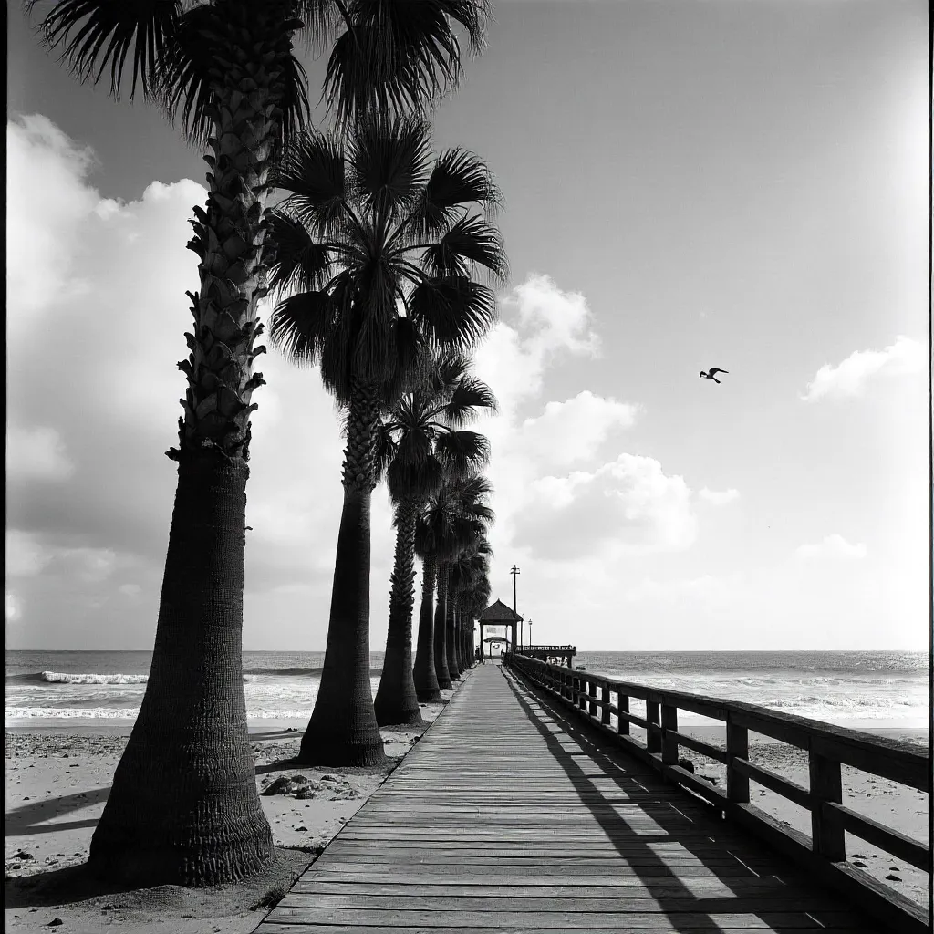 Monochrome Palm Trees by Pismo Beach Pier