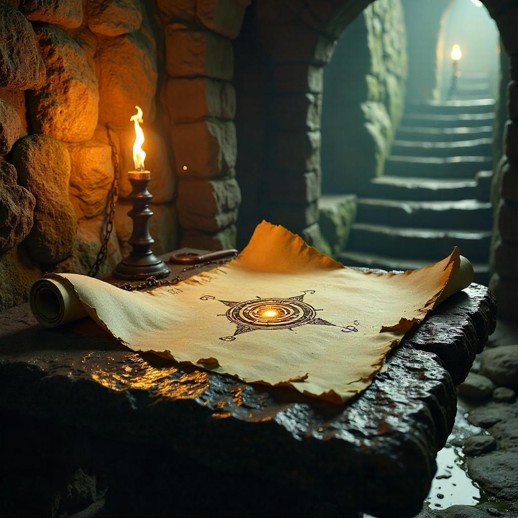 Ancient Scroll 3D Render in a Damp Dungeon