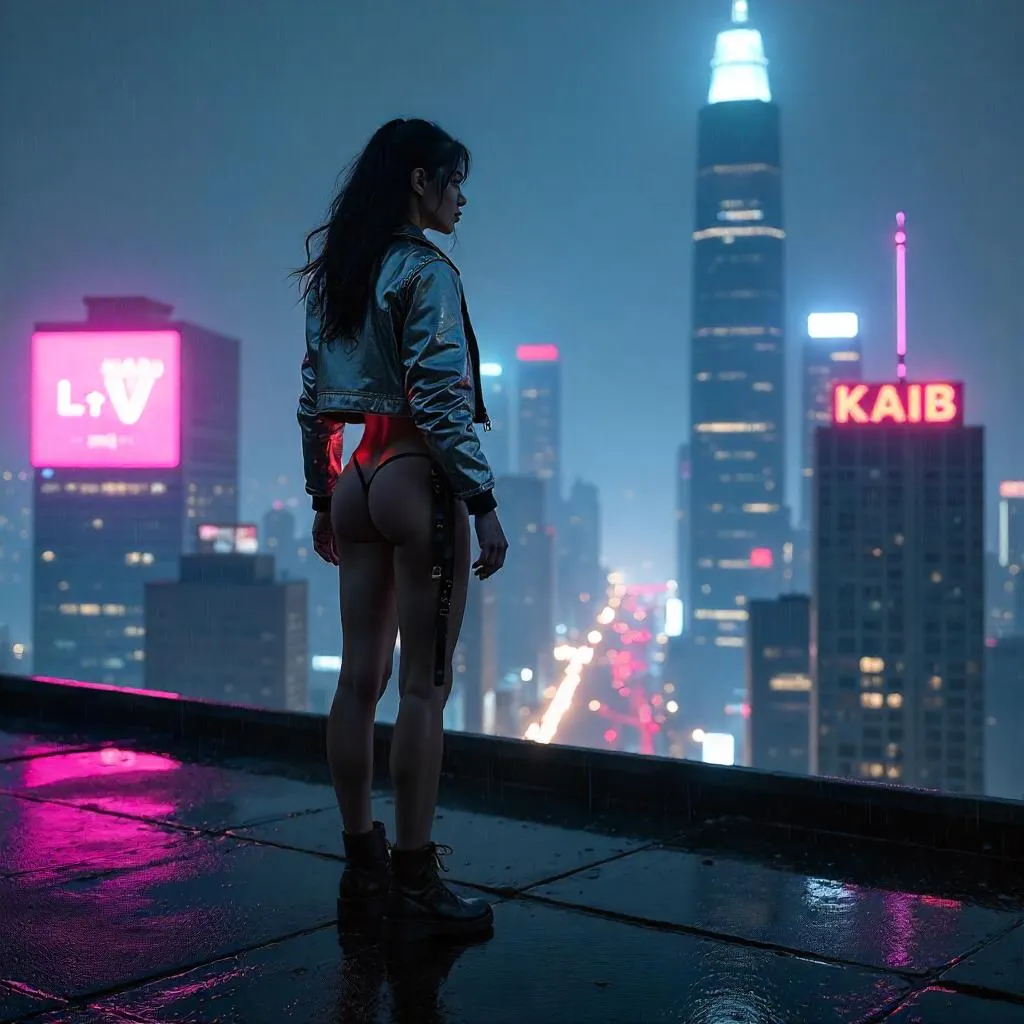 Neon Rooftop Cyberpunk Queen