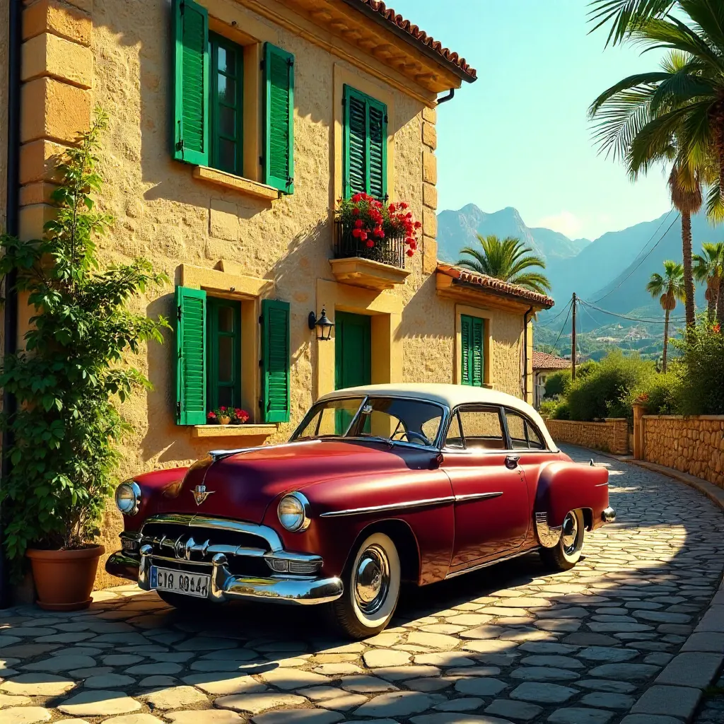 Oldtimer in Sóller: Stone House and Green Shutters