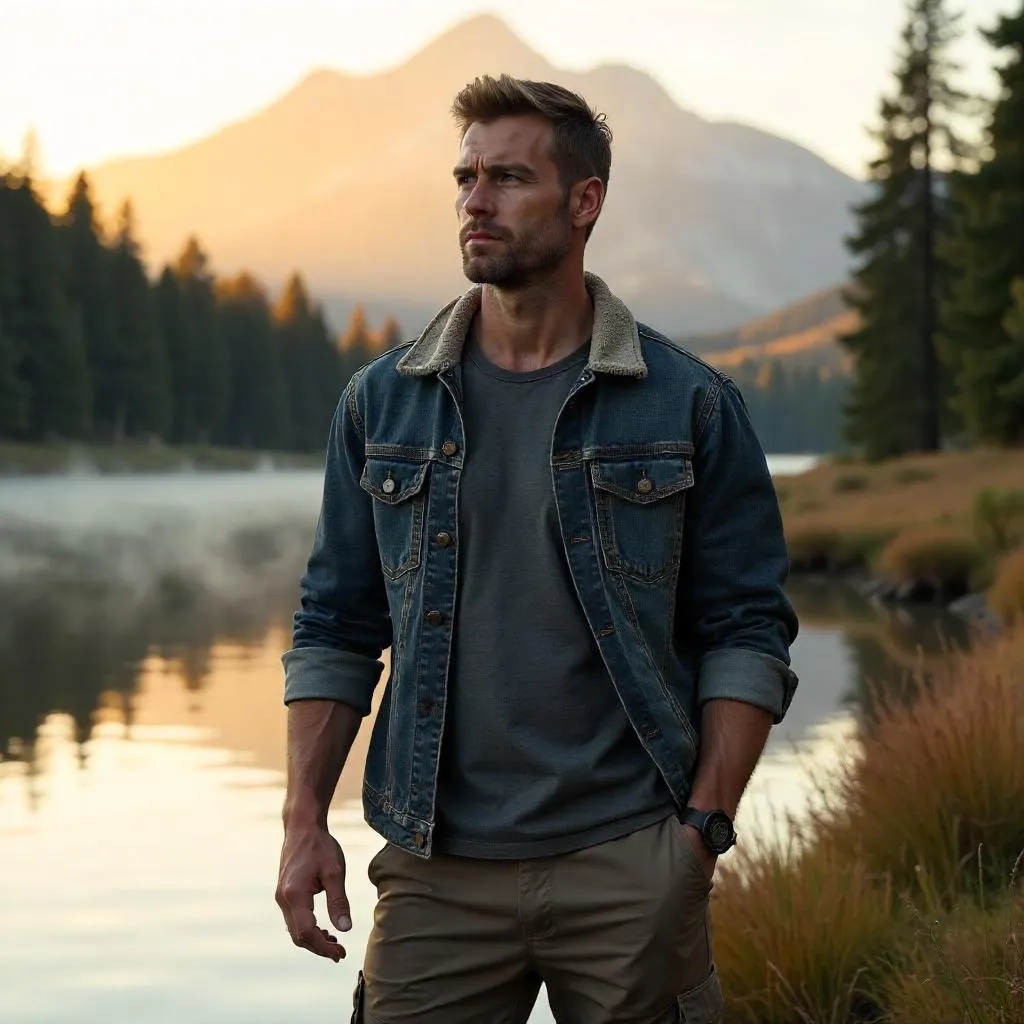 Strong White Man by a Tranquil Lake