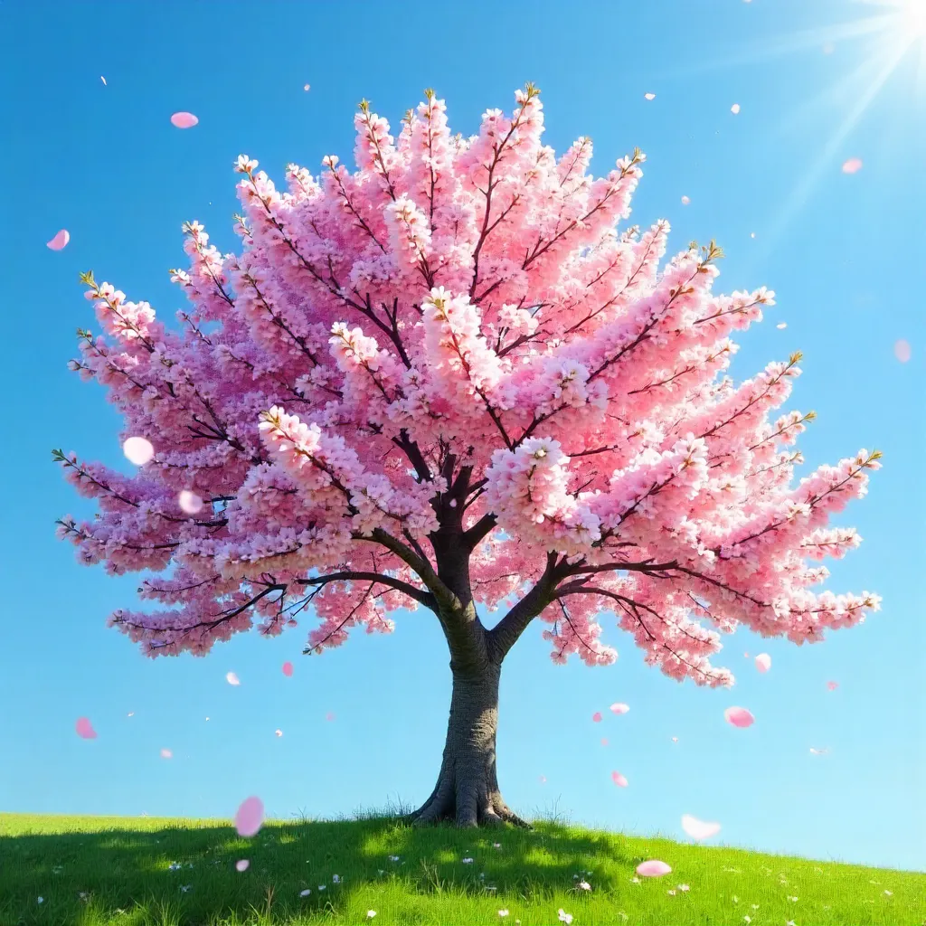 Vibrant Cherry Blossom Tree in Clear Blue Sky