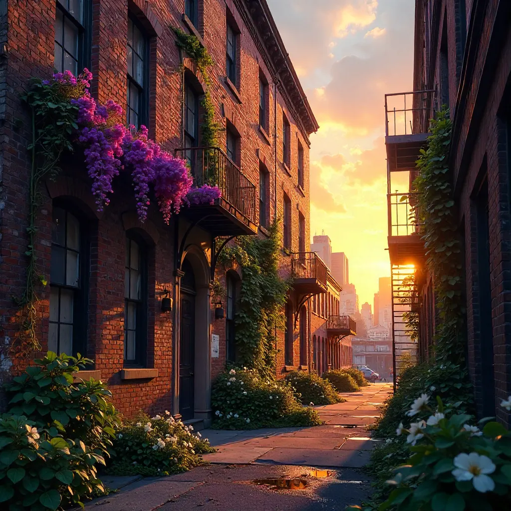Sunset Vines over an Abandoned Urban Façade