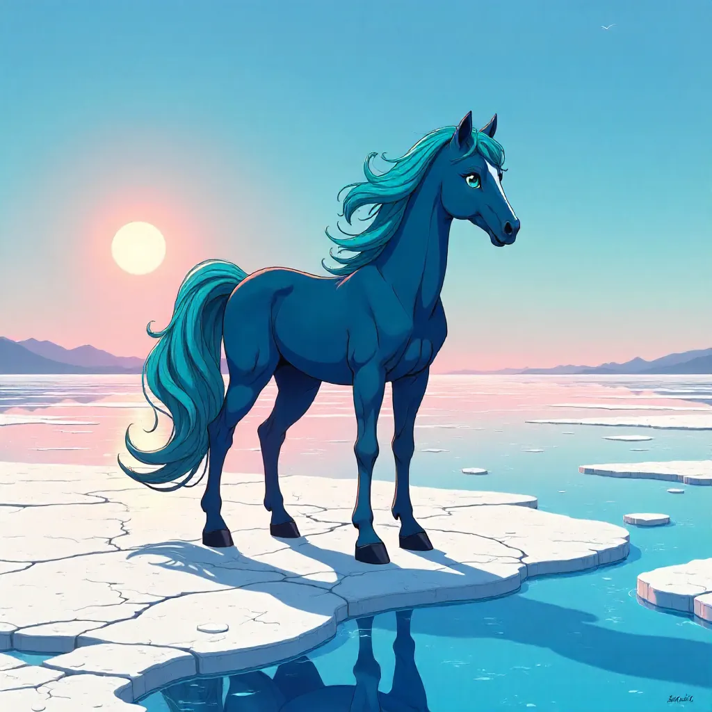 Anime Kelpie on a Glittering Salt Flat