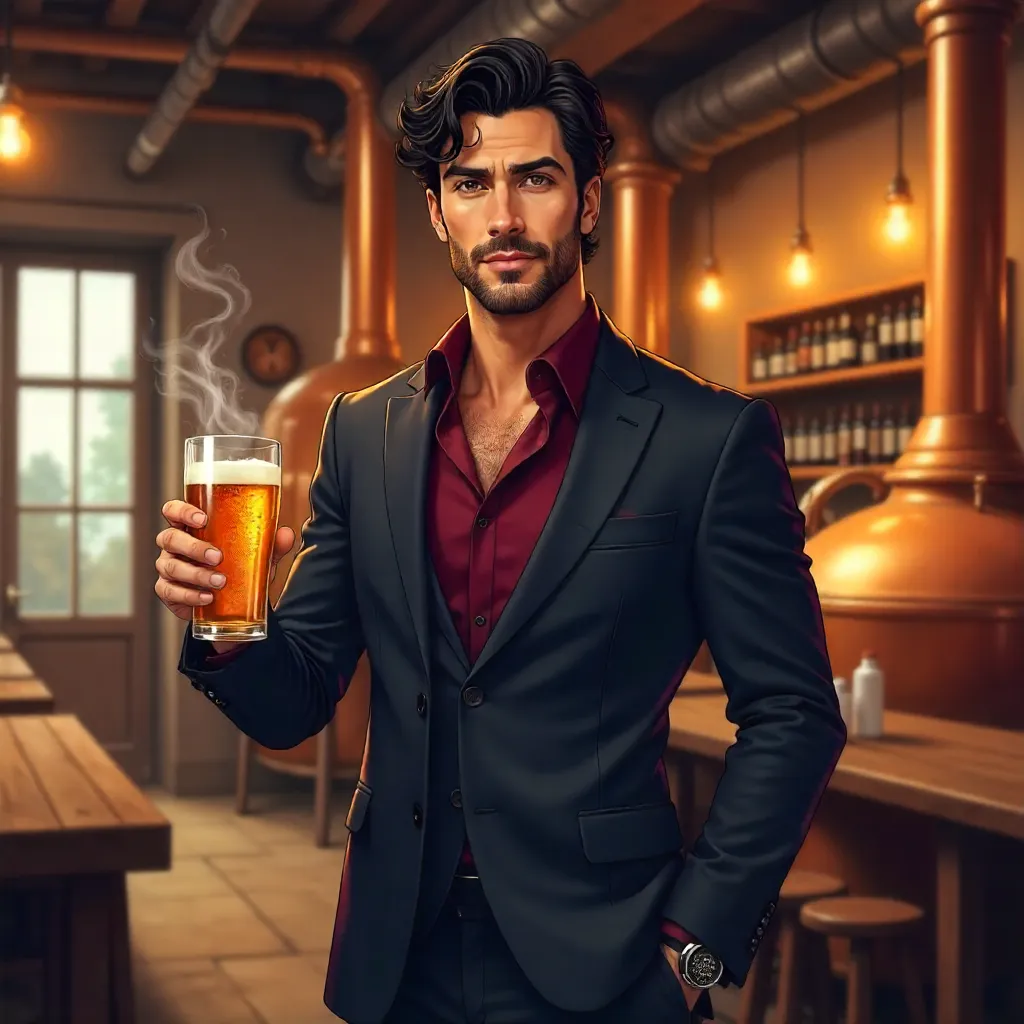 Elegantly Dressed Latino Man at an Anime Brewery