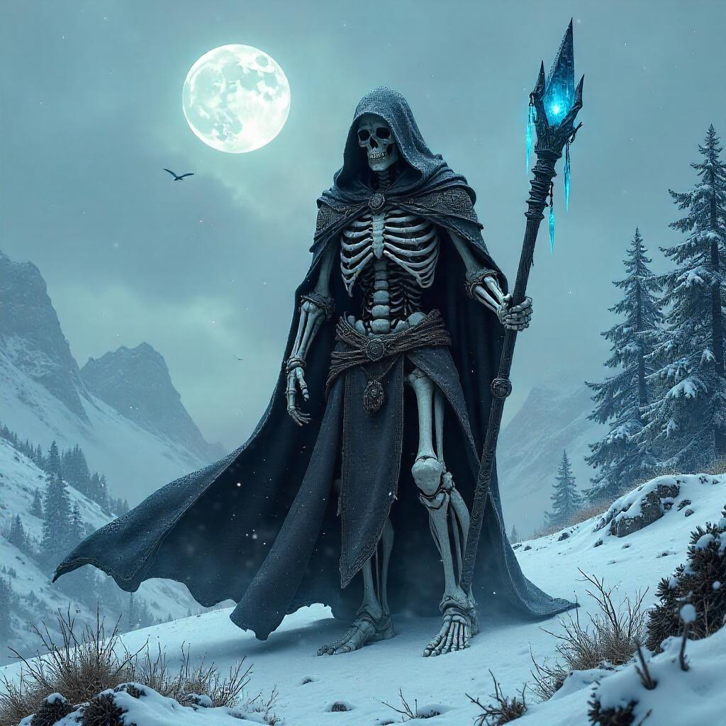 Photorealistic Lich in a Snowbound Landscape