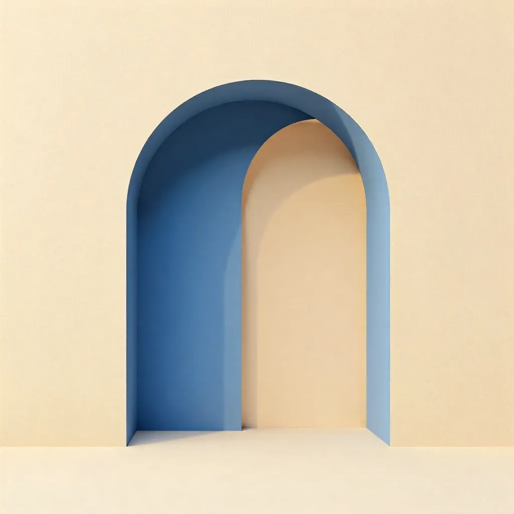 Blue Arch on Beige — Minimalist Abstract