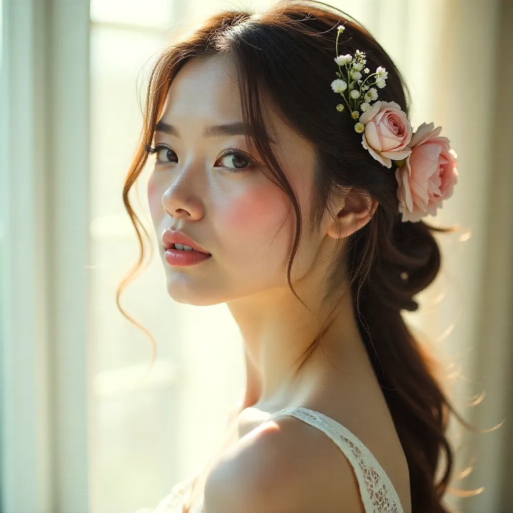 Dreamy Ethereal Portrait with Floral Accent