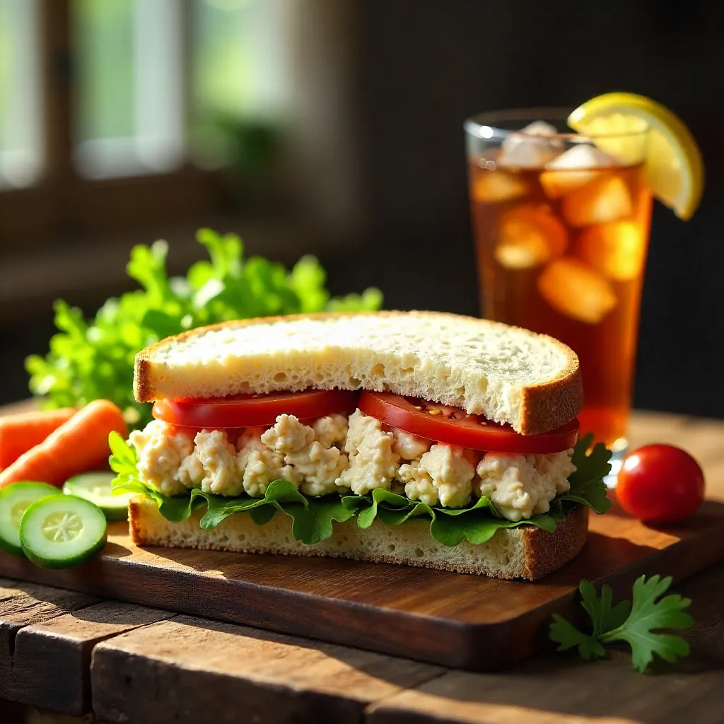 Healthy Tuna Sandwich Lunch on Rustic Wood Table