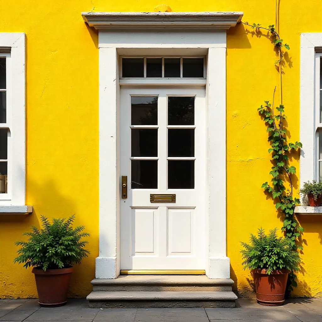 Sunny Yellow Facade with White Door and Panes