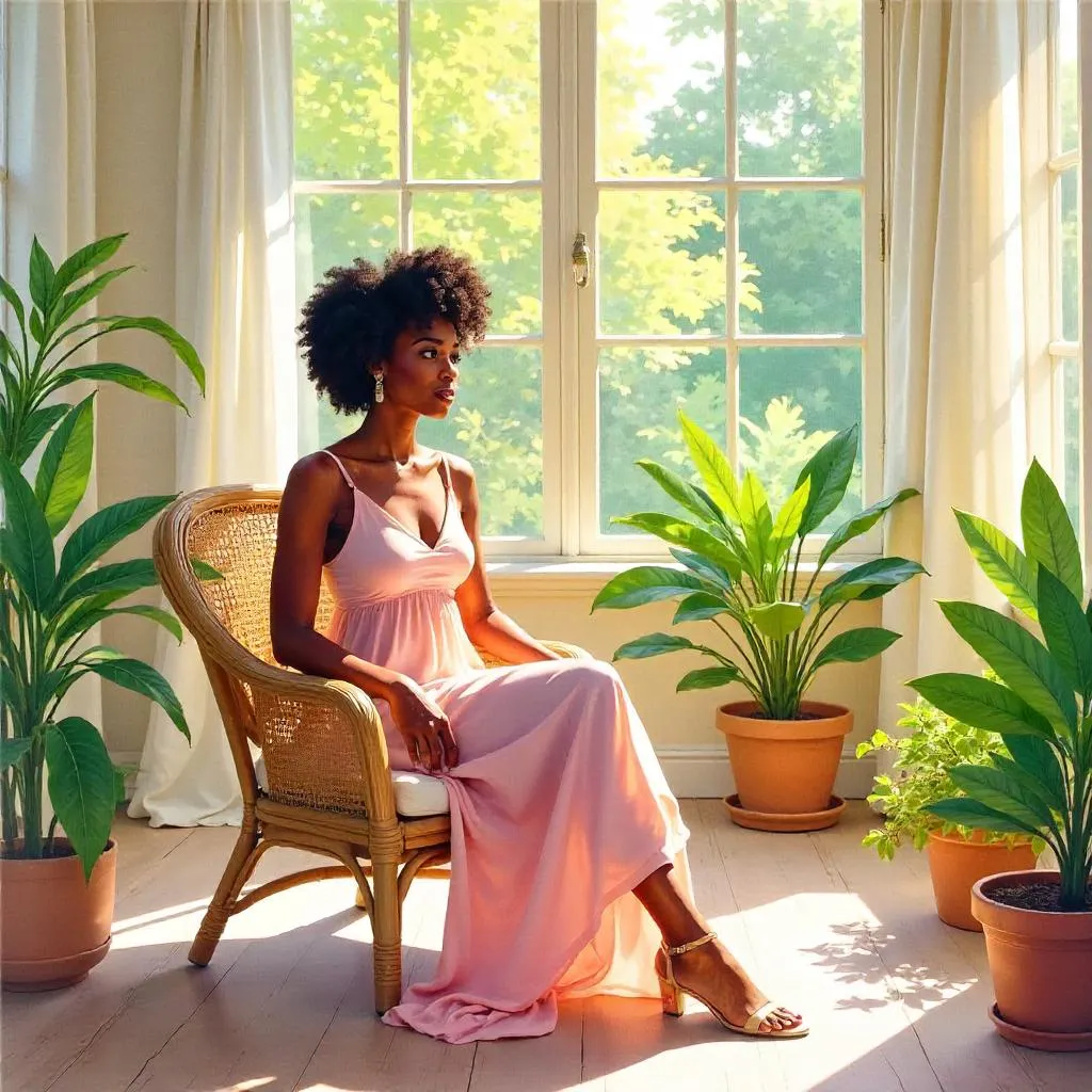 Sunlit Watercolor Portrait in a Sunroom