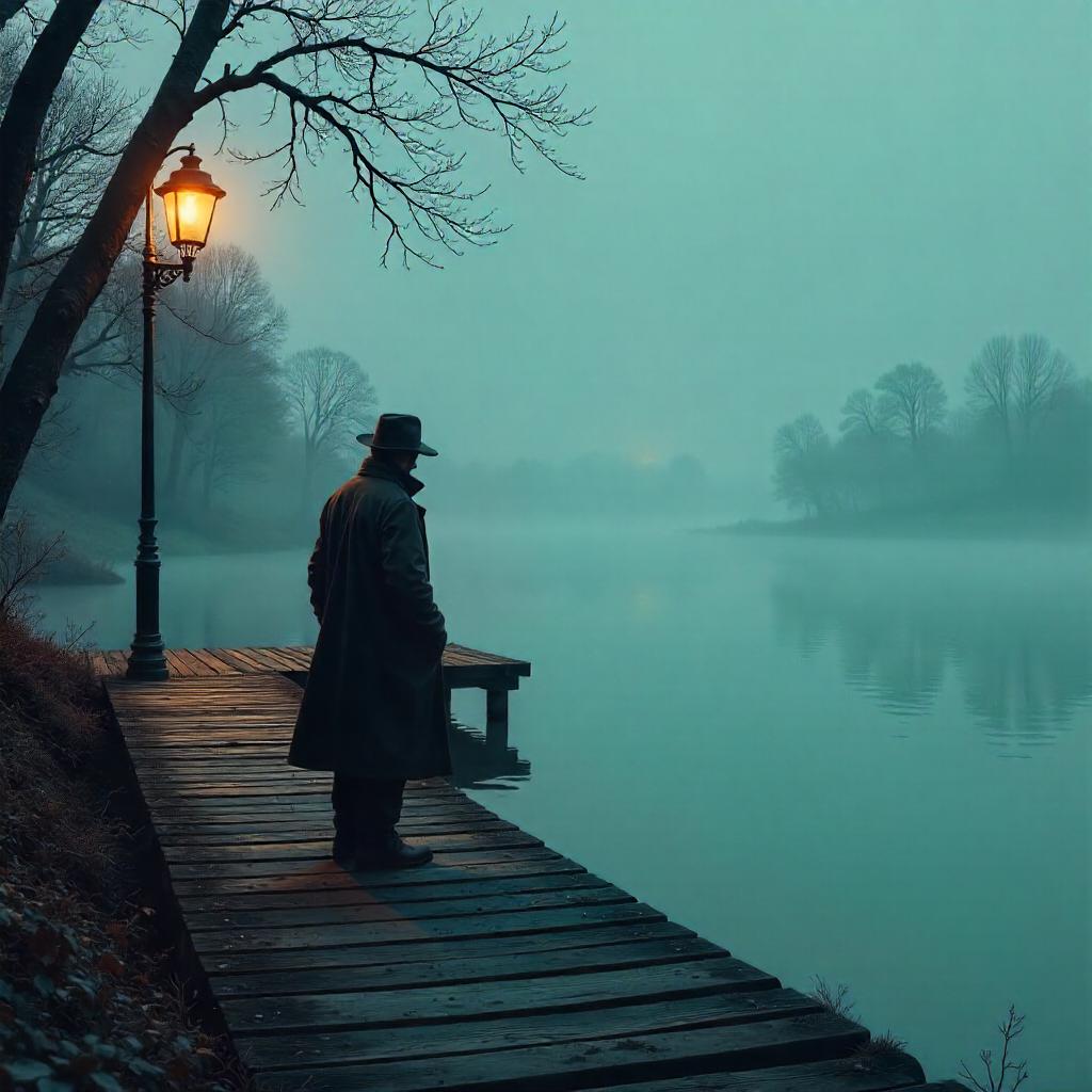 Foggy Lakeside Noir in Comic Book Style