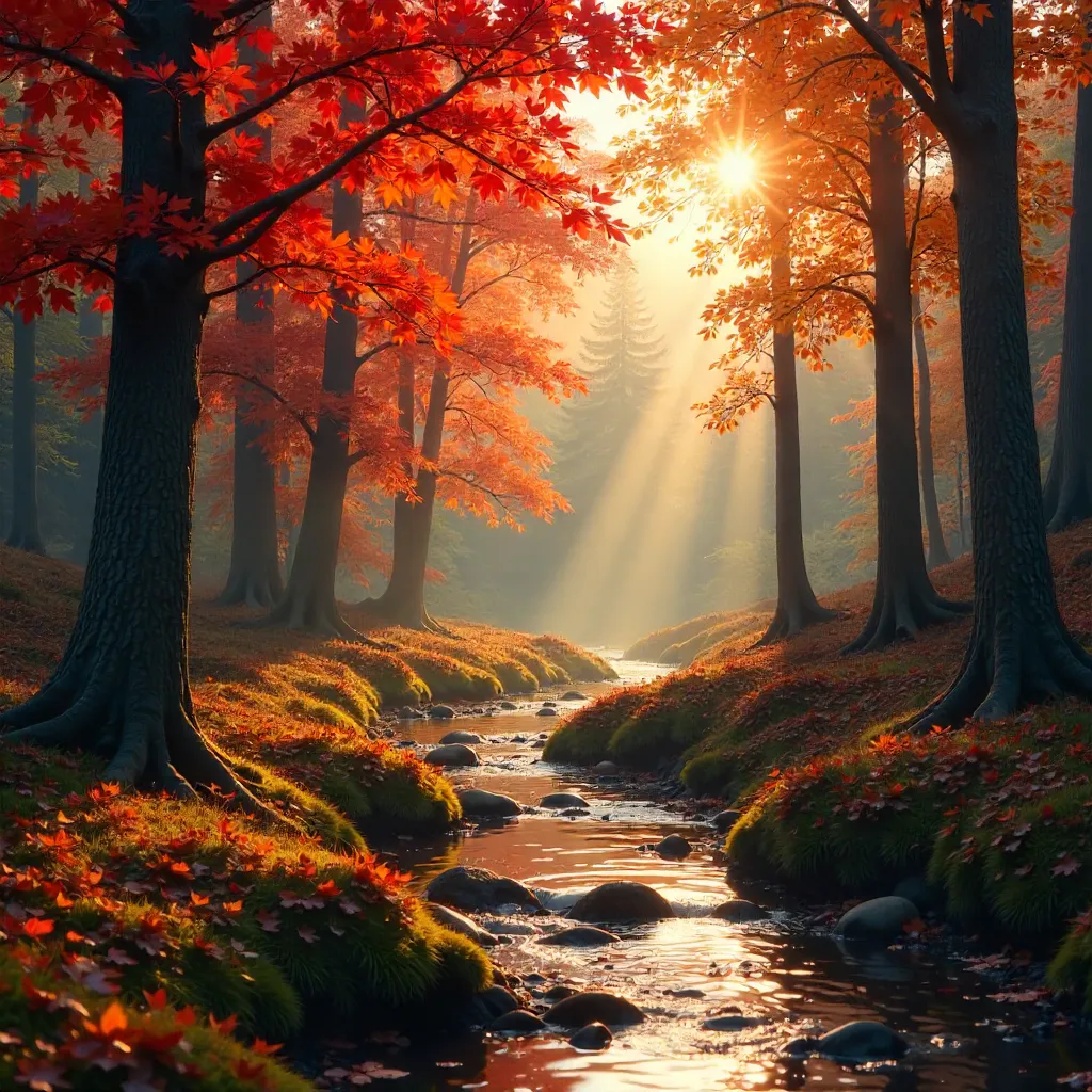 Vibrant Autumn Forest in Golden Light
