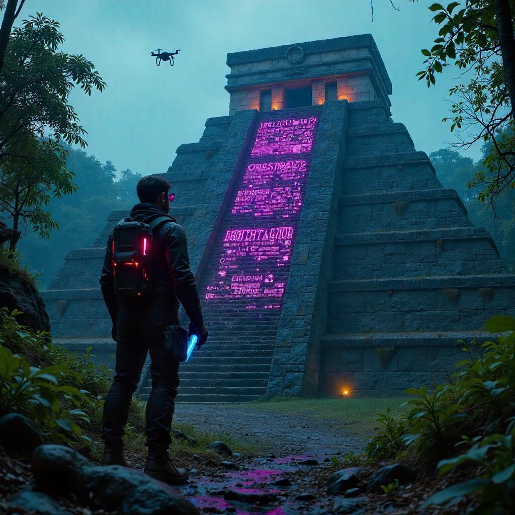 Neon Ruins: Cyberpunk Archaeologist in Mayan Temples