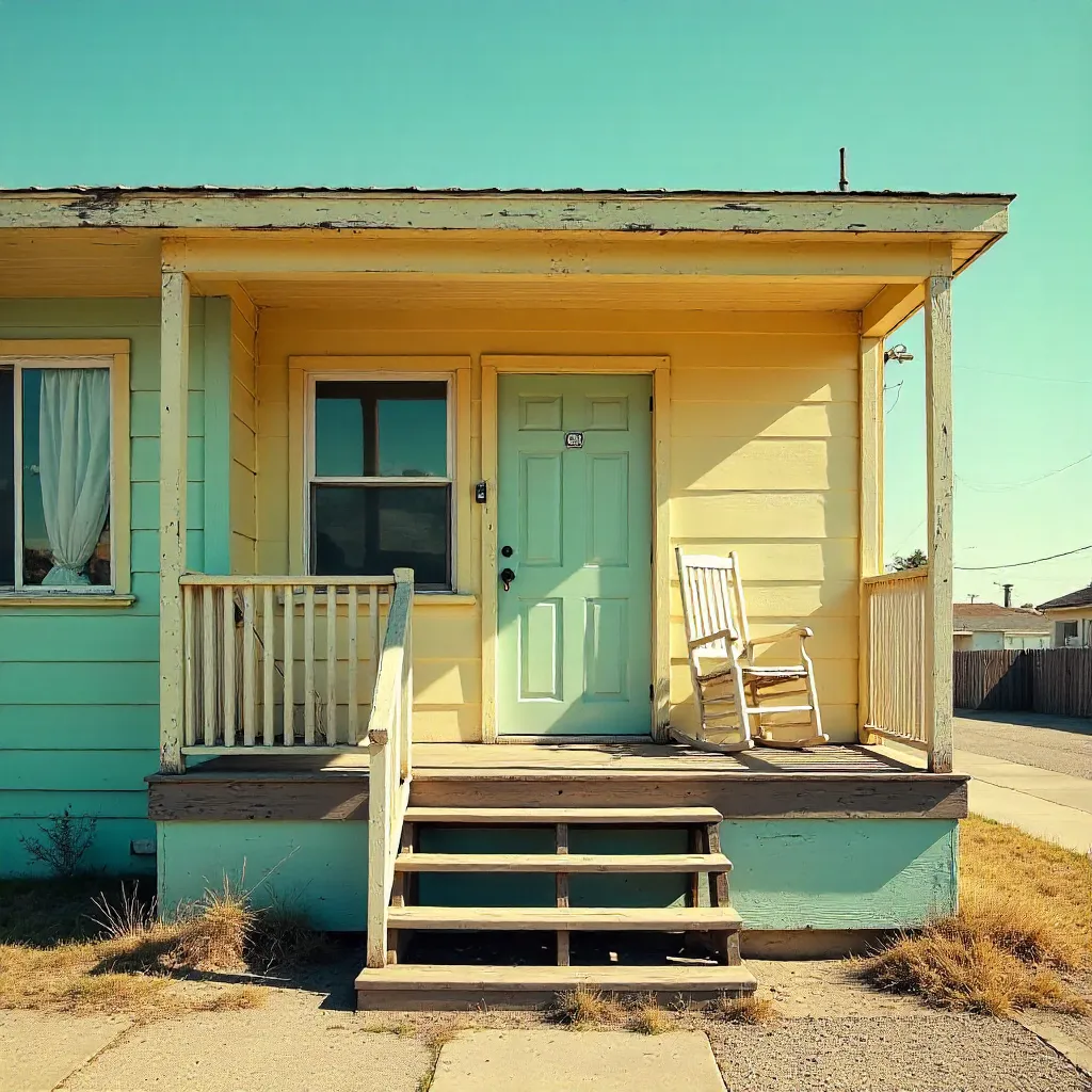 Sunny Motel Porch with Lone Rocking Chair