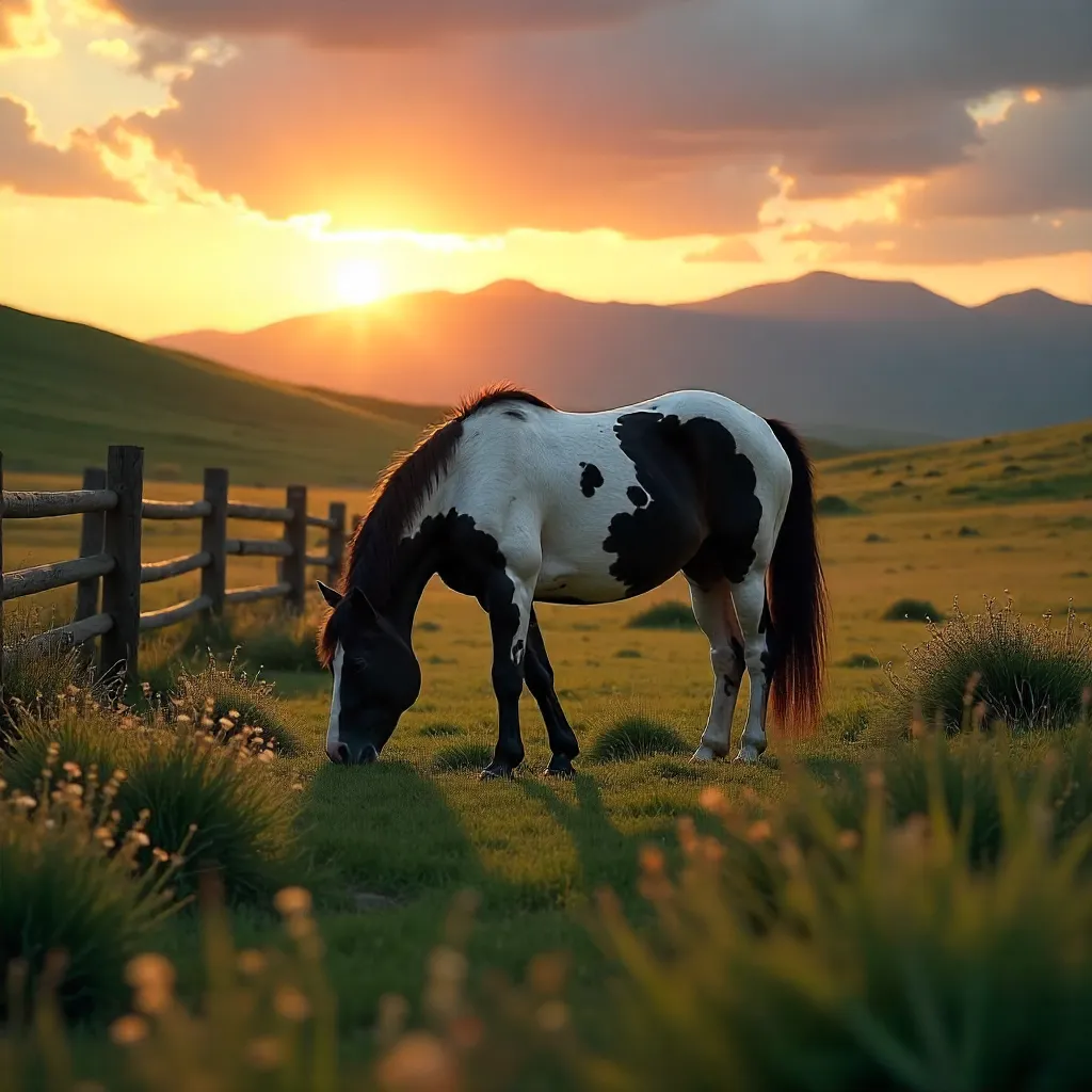 Grazing Appaloosa at Sunset in Idaho Countryside