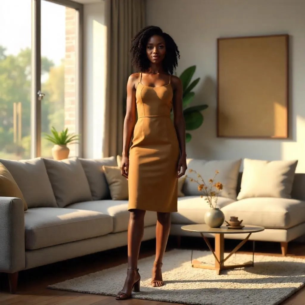 Photorealistic 3D Render: Black Woman in Living Room