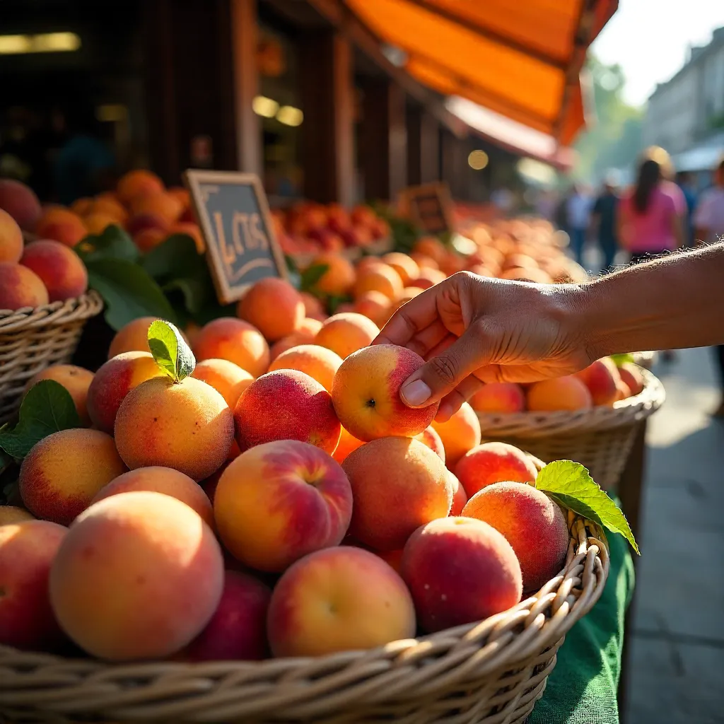 Vibrant Peach Market: Picking Fresh Fruit