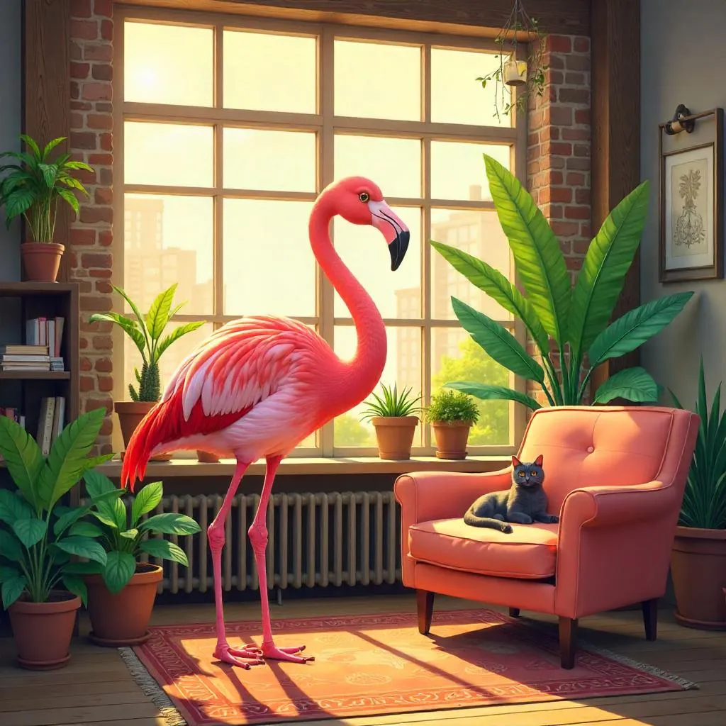 Anime Flamingo in a Cozy Urban Loft