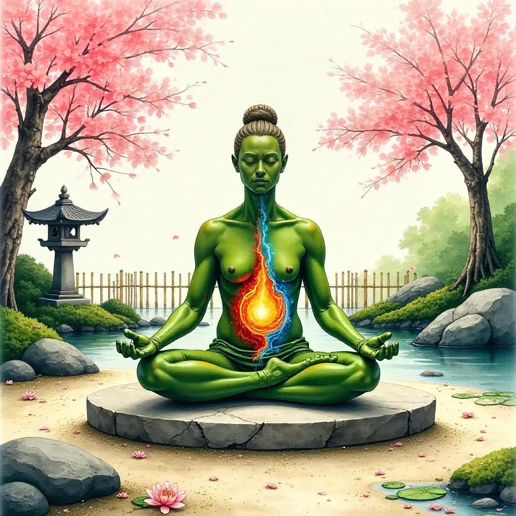Elemental in a Tranquil Watercolor Zen Garden