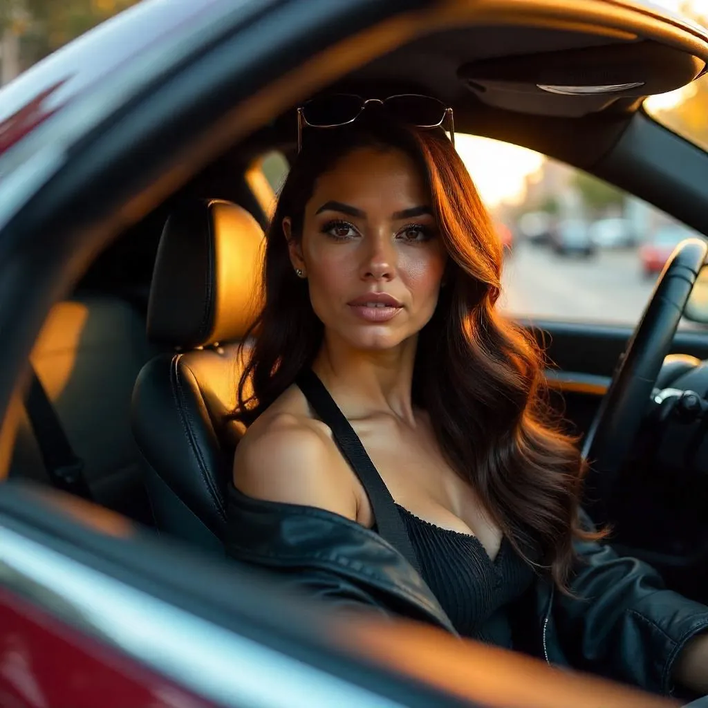 Stylish Latina Woman in a Photorealistic Car
