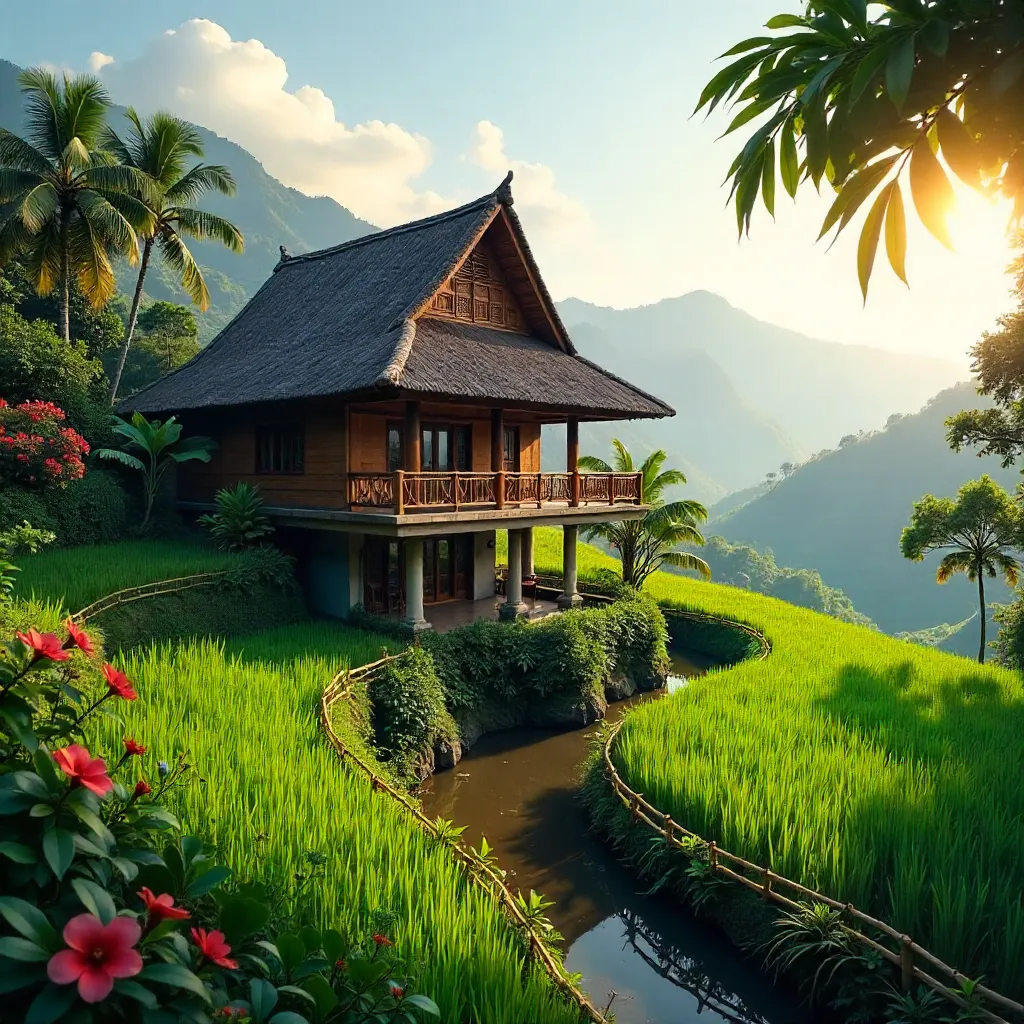 Enchanting Balinese House Amid Lush Rice Fields