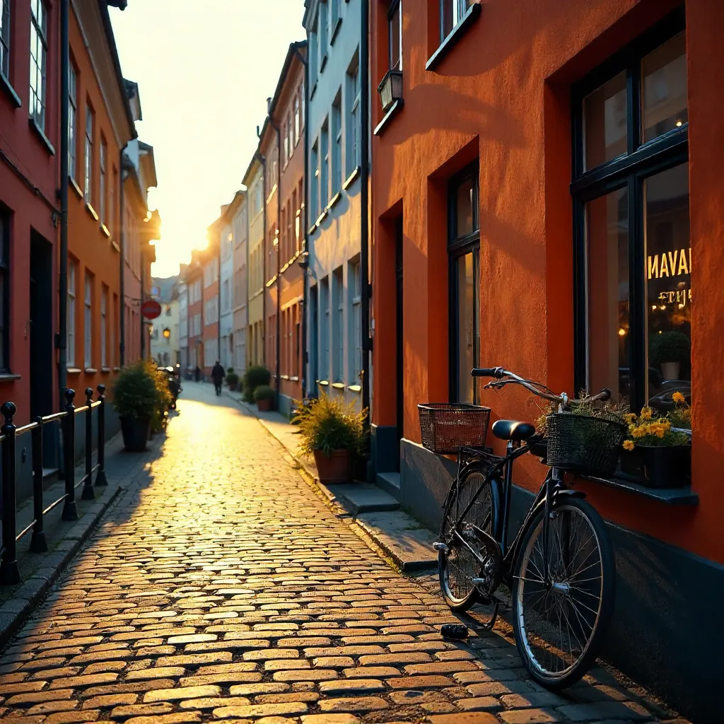 Copenhagen Orange-Walled Street with Vintage Bicycles