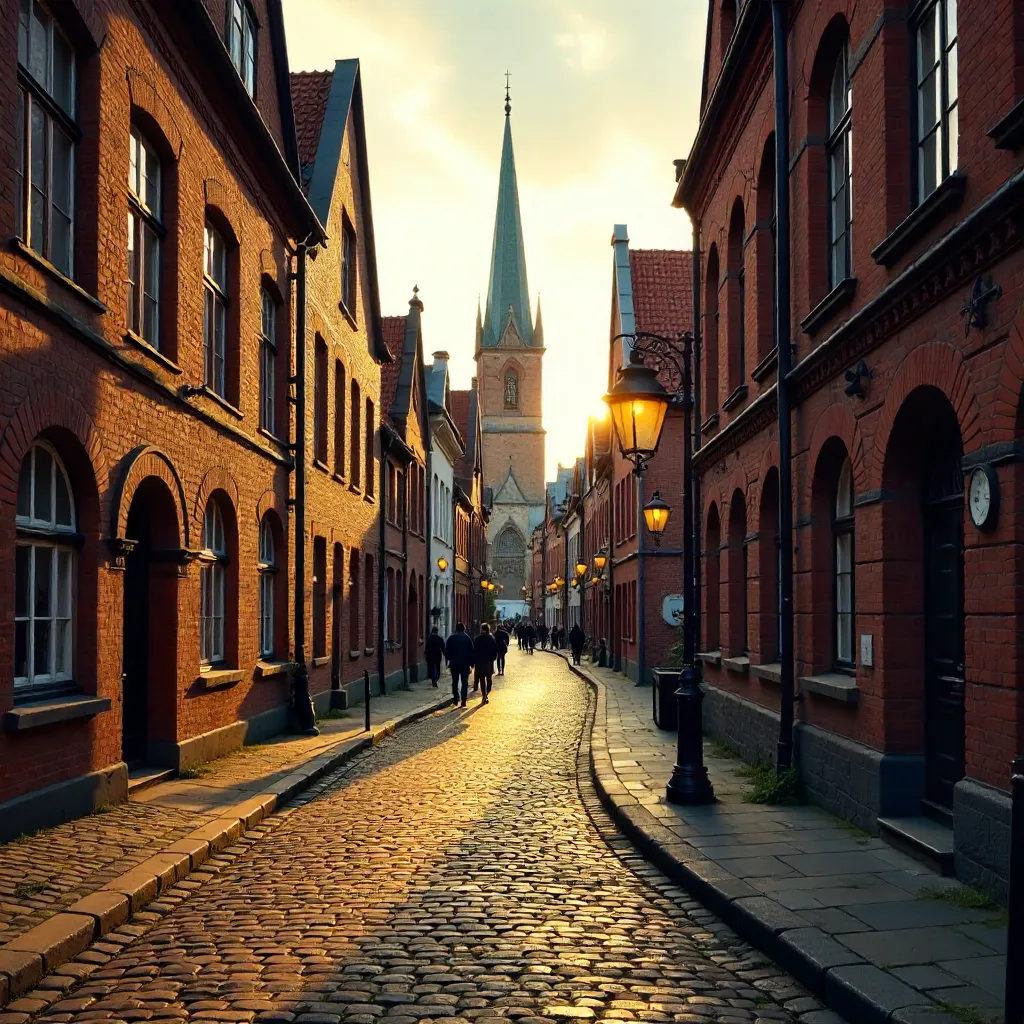 Rostock Historic Brick Buildings and Cobblestone Streets