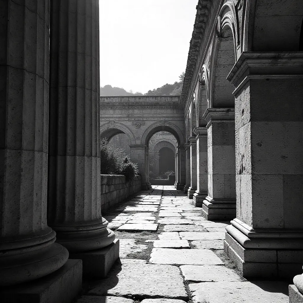 Black and White Roman Ruins: Arches and Column