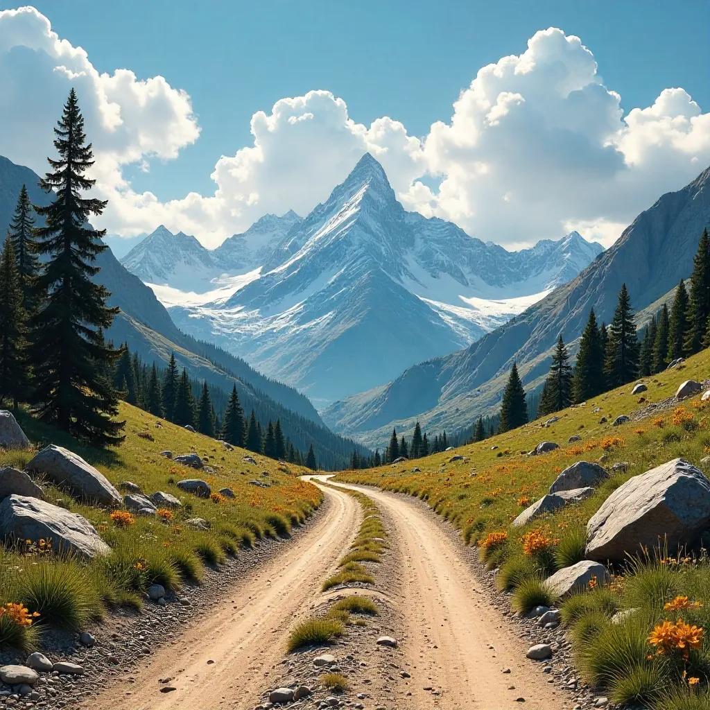 Dirt Road Through Scenic Mountain Range