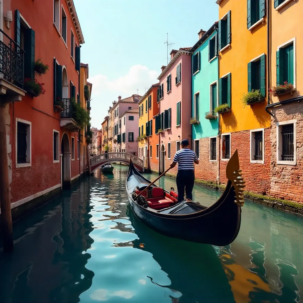 Gondola Ride Along Colorful Venetian Canal