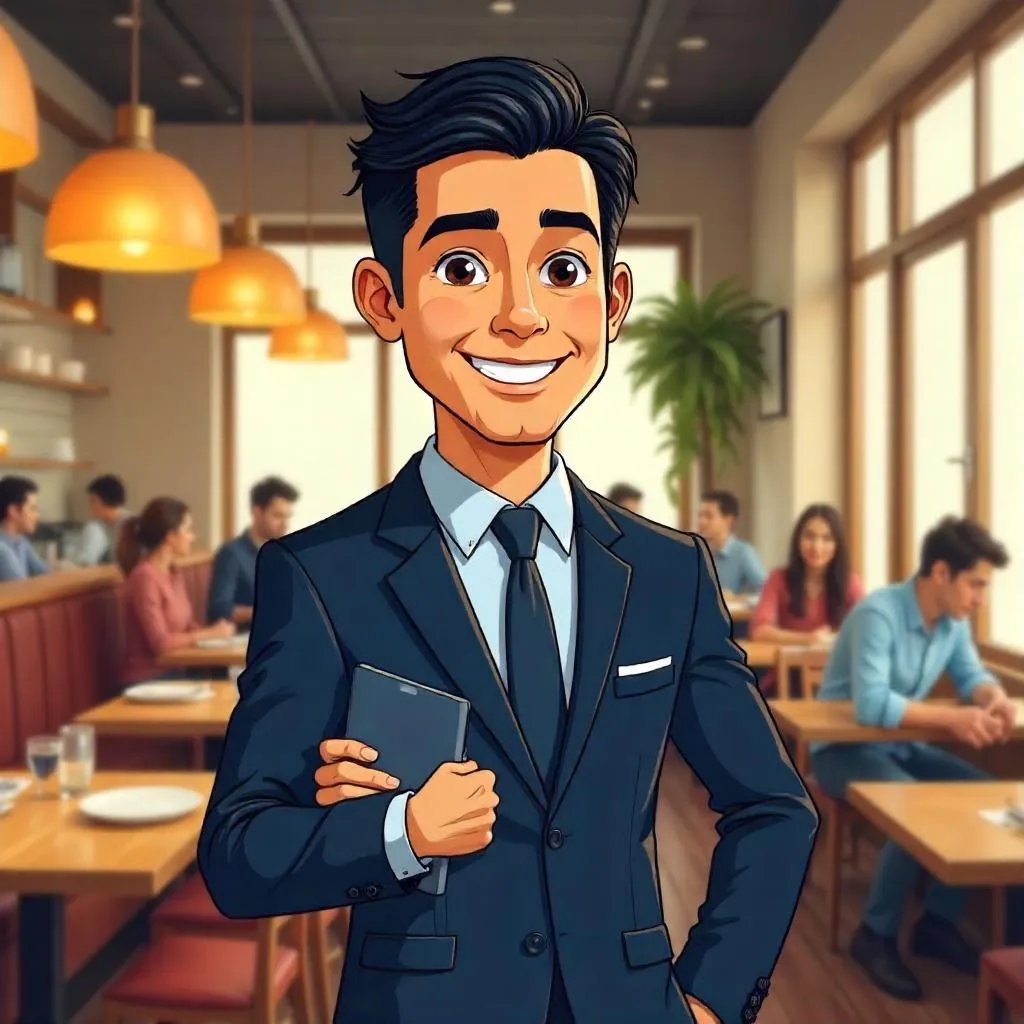 Cartoon: Professional Latino Man in a Restaurant