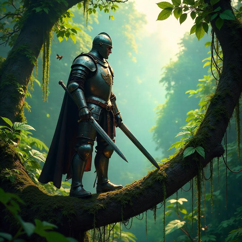 Knight in the Jungle Canopy — Photorealistic