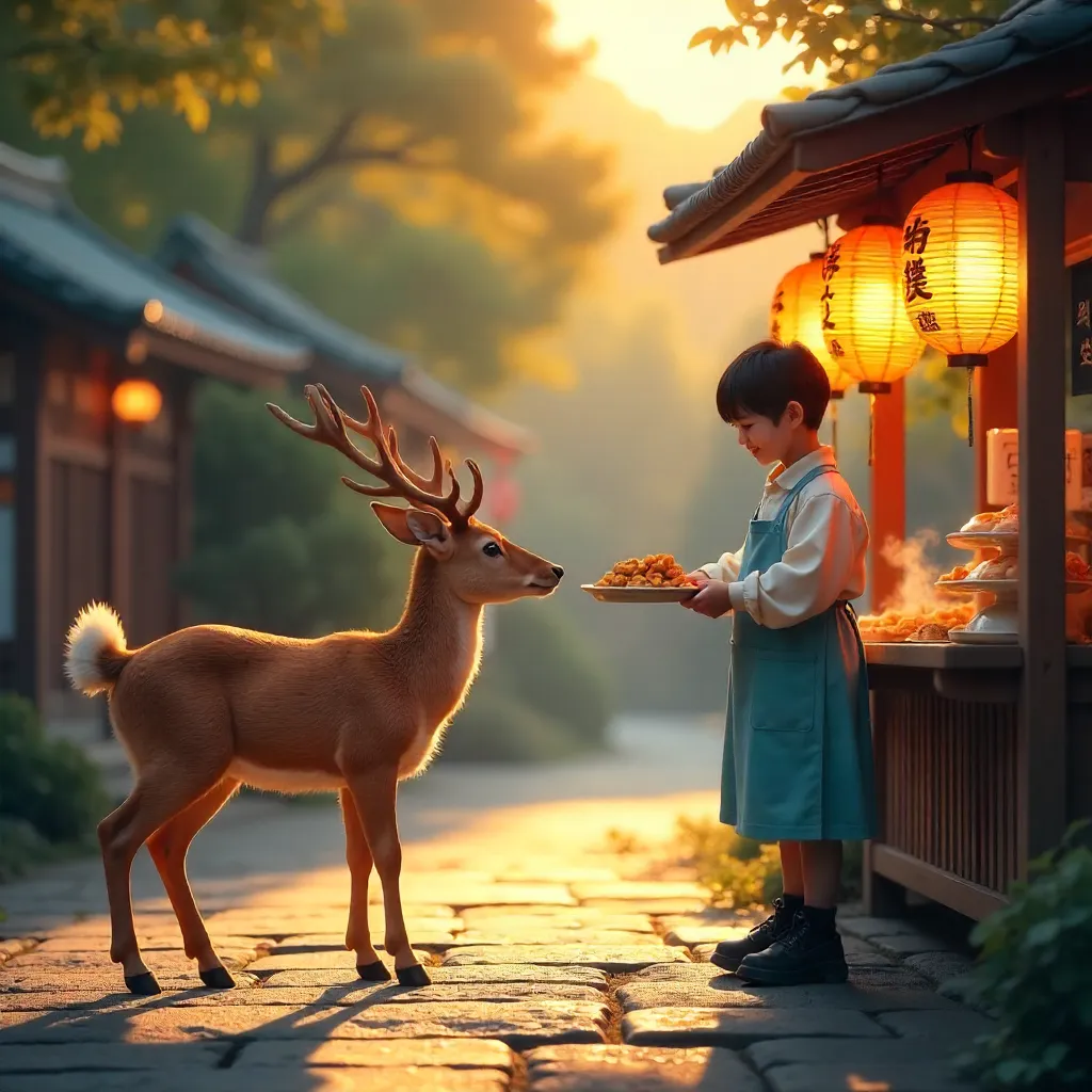 Deer Approaches Snack Vendor in Nara Park