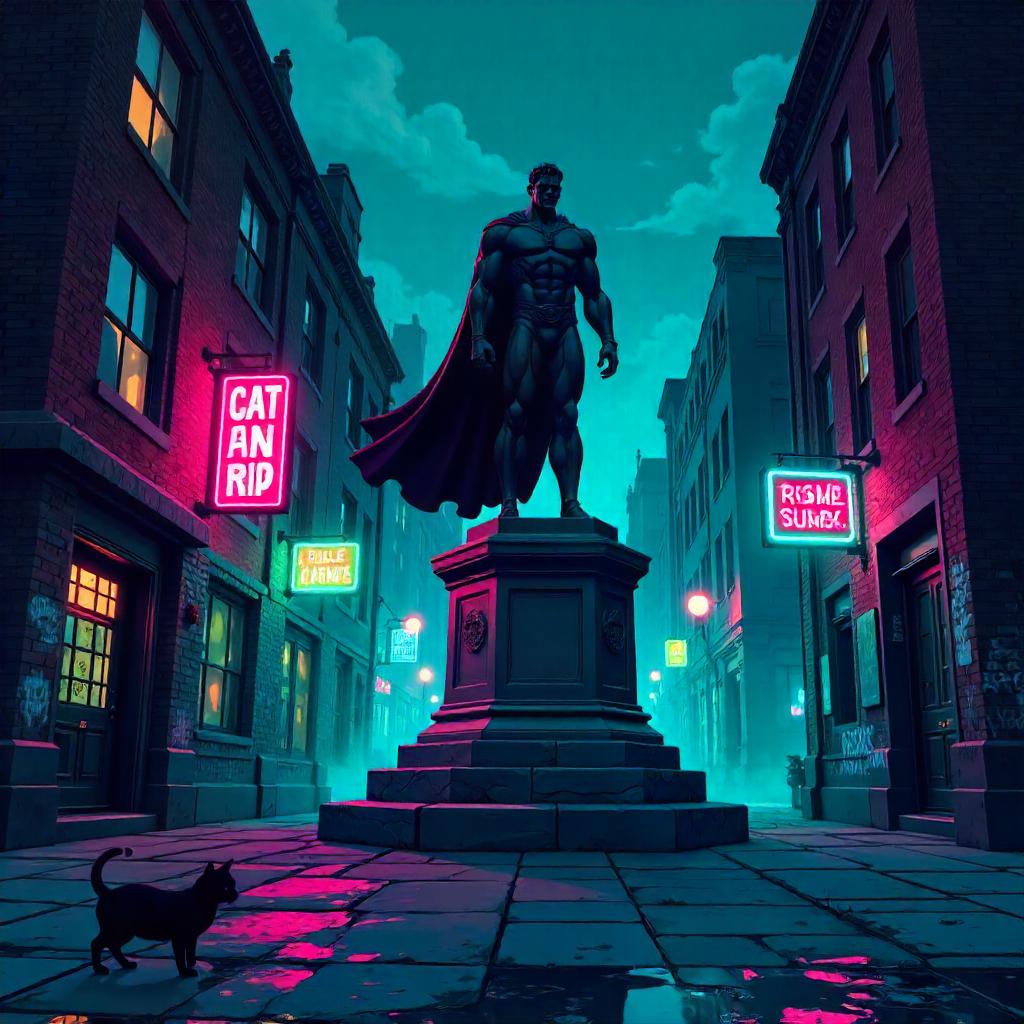 Neon Alley Cartoon Monument: Night Scene