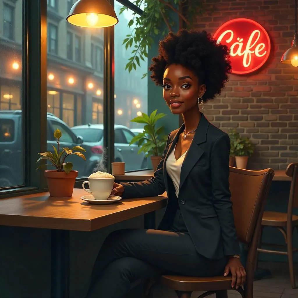 Stylish Black Girl in a Café: Concept Art