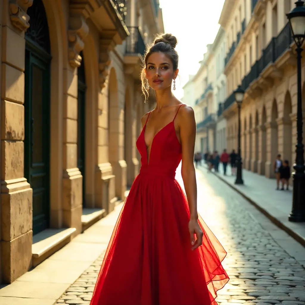 Crimson Elegance in a Historic City Square