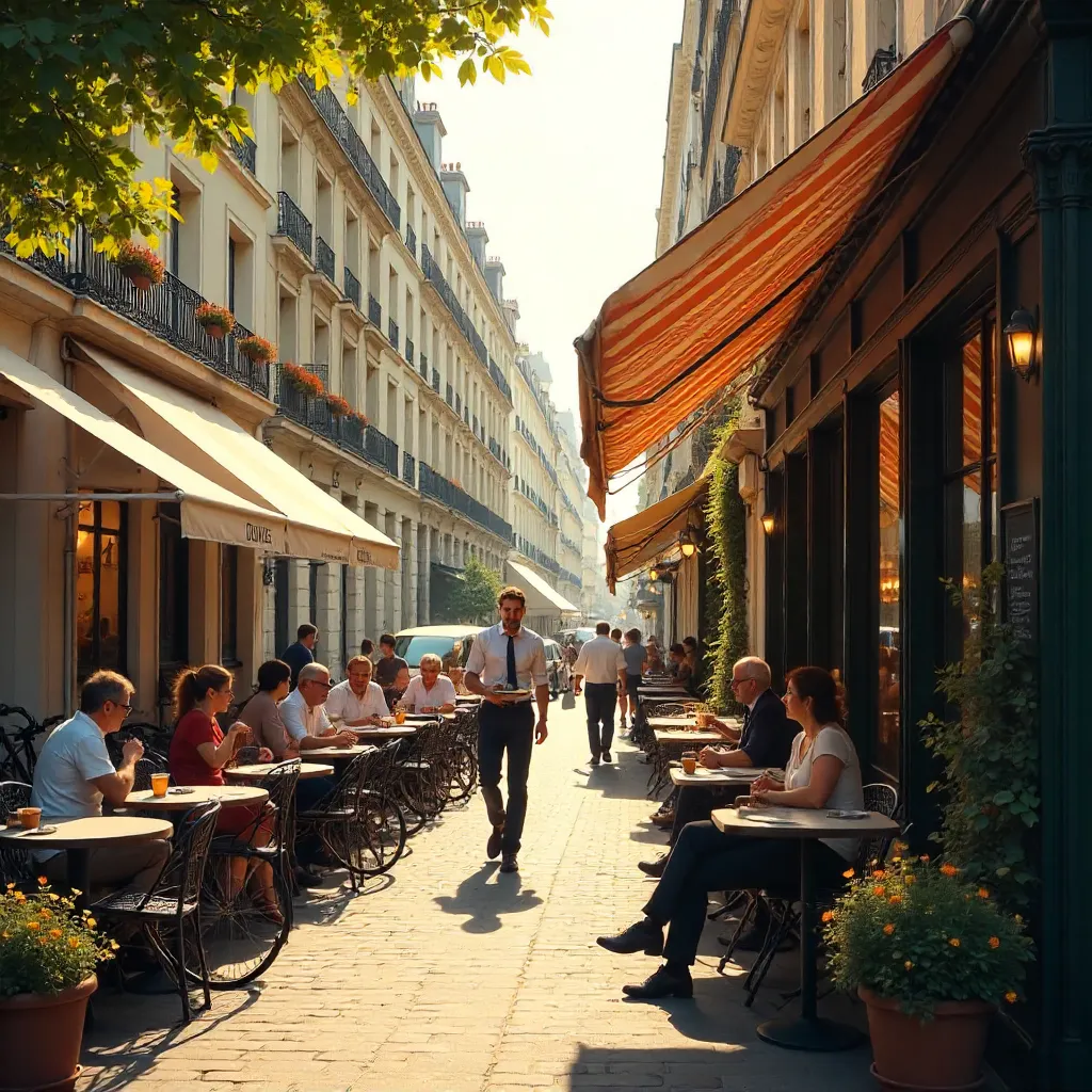 Sunlit Paris Café Terrace with Bicycles