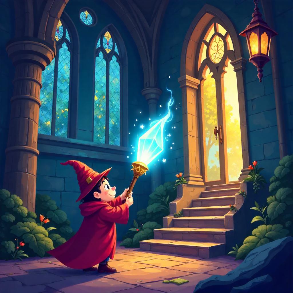 Cartoon Wand in an Enchanted Castle Hall