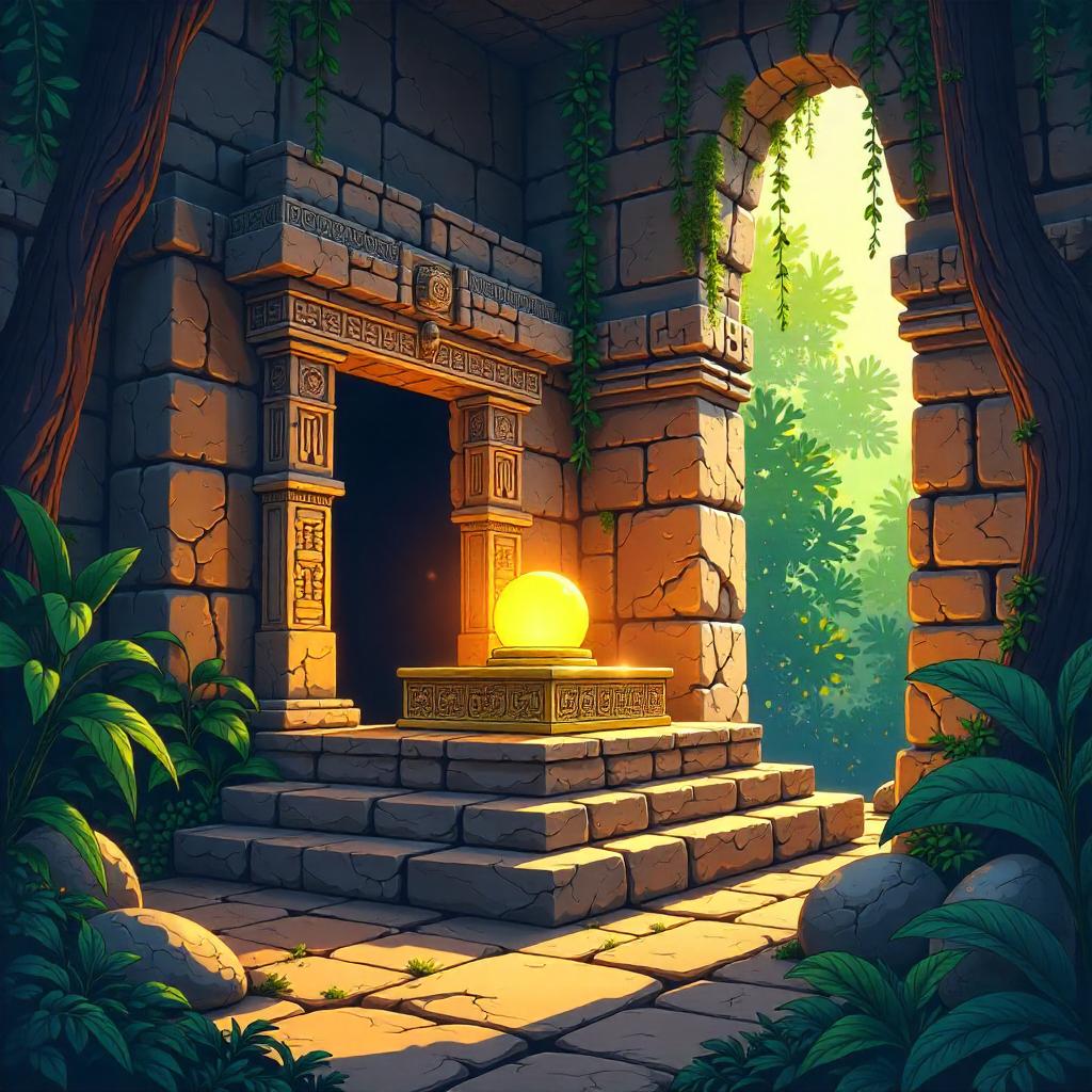 Cartoon Sacred Relic in Mayan Ruins