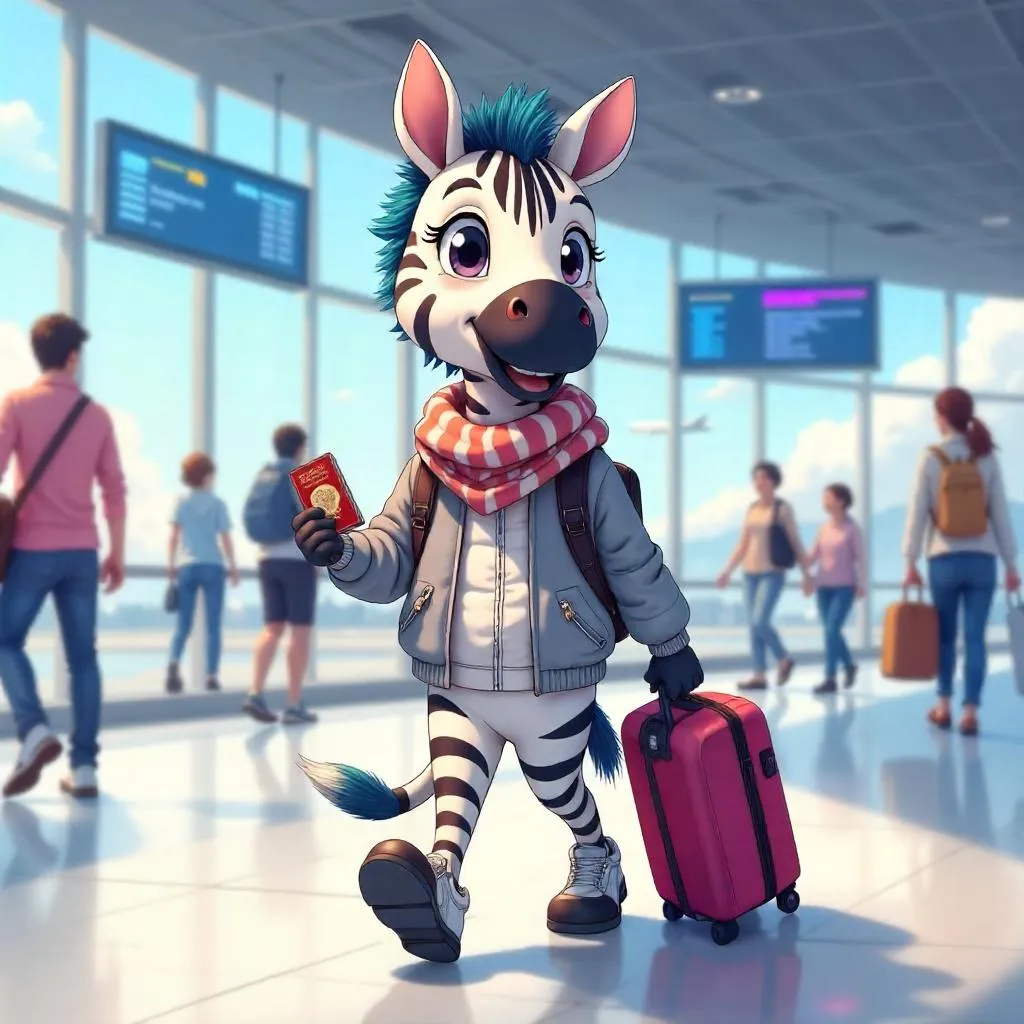 Anime Zebra in an Airport Terminal