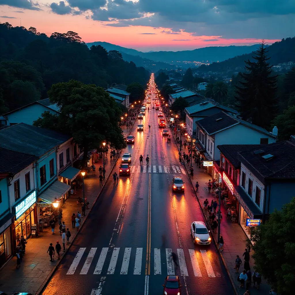 Twilight Aerial Over Baguio's Bustling Session Road