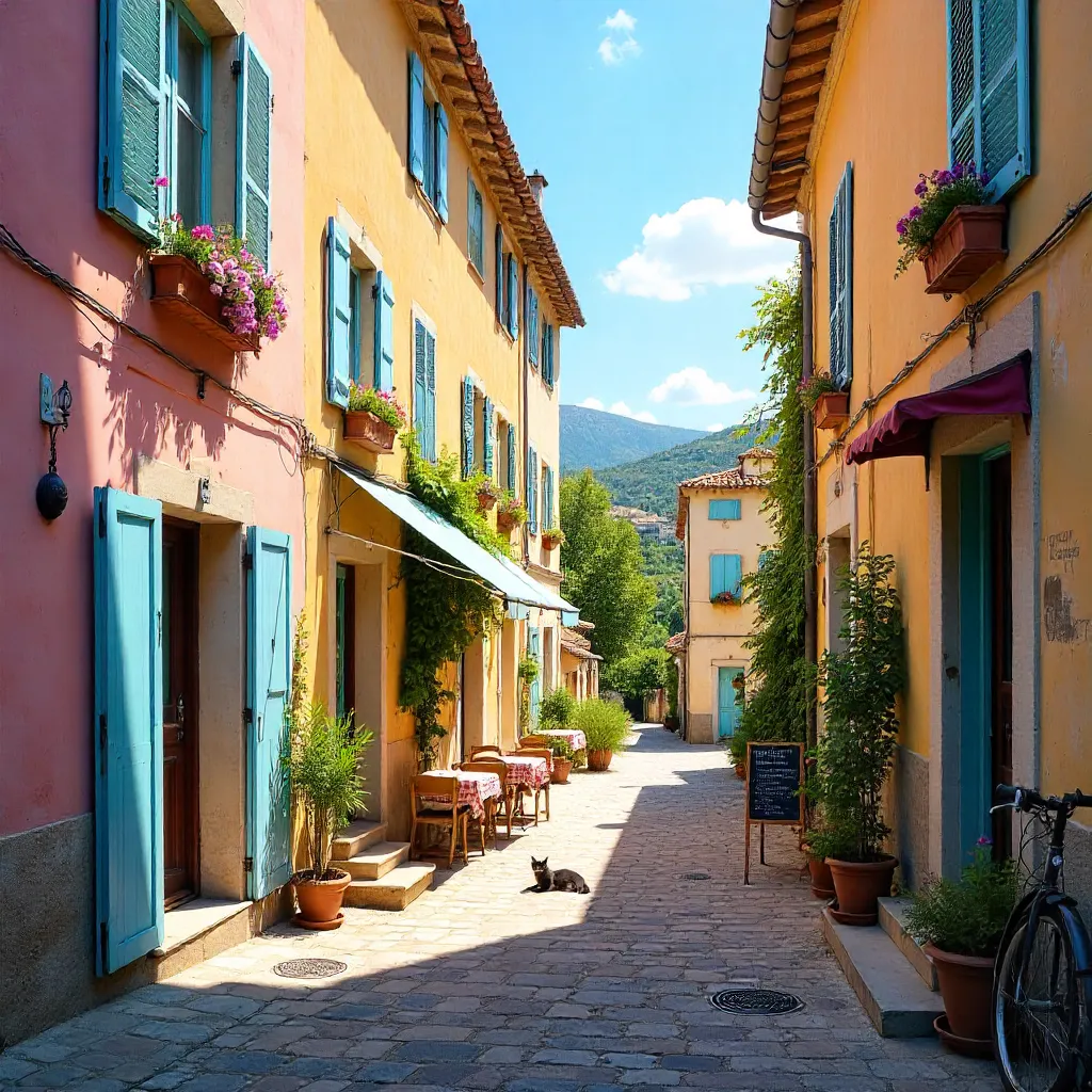 Vibrant Provencal Alleyway of Colorful Facades