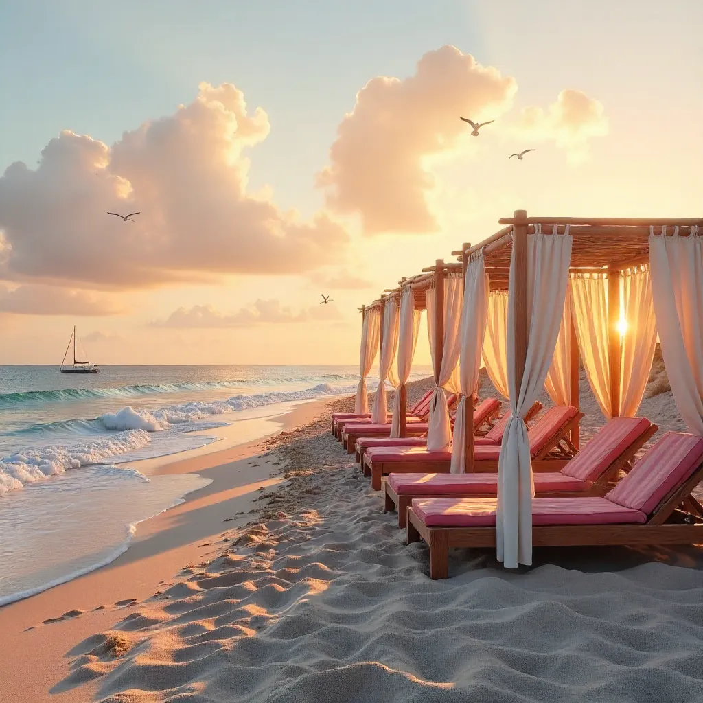 Relaxing Beach Cabanas of Mar del Plata at Sunset
