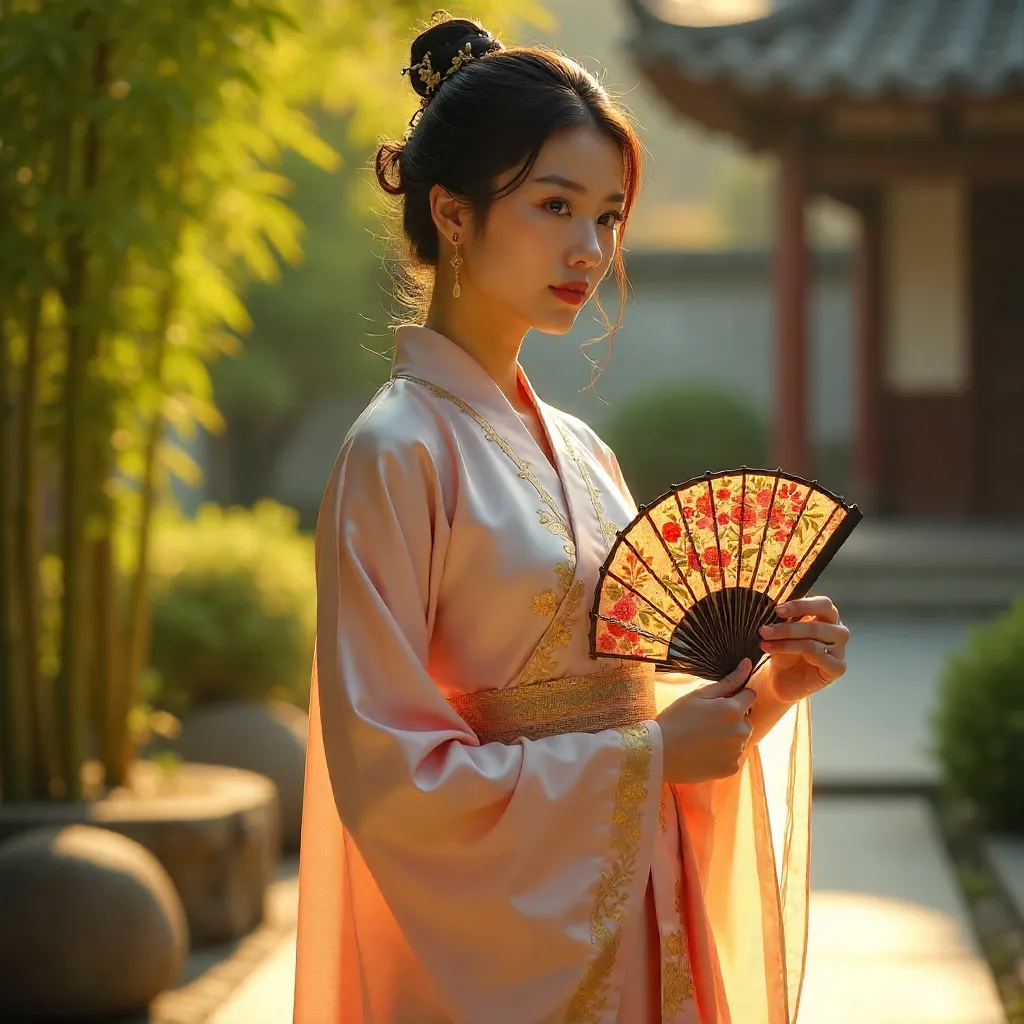 Graceful Woman with a Traditional Hand Fan